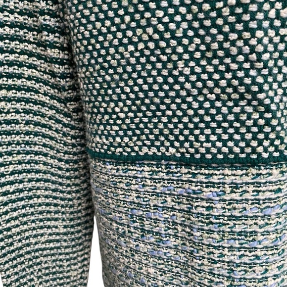 Chico’s Pacific Teal Structured Tweed Fringe Cardigan Jacket NWT Size 1 - Picture 10 of 16